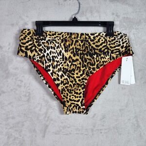 DKNY Womens Size Large Brown Animal Print High Waisted Bikini Bottom Swimwear